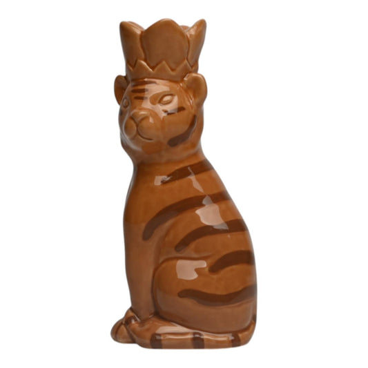 tijger kandelaar met kroon keramiek bruin oranje dieren kandelaar decoratie