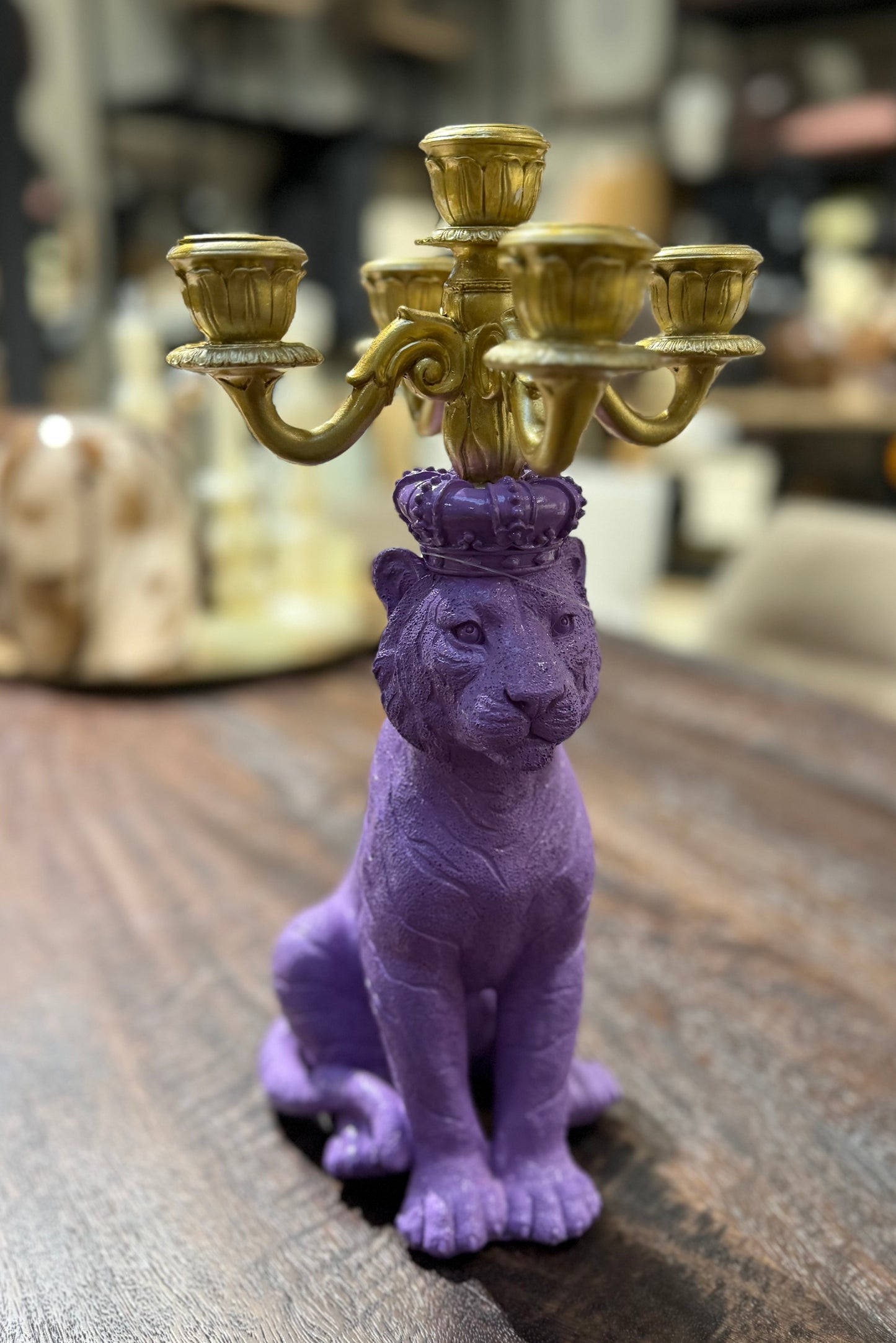 Purple Tiger Candle Holder – Animal Eyecatcher 35.5 cm