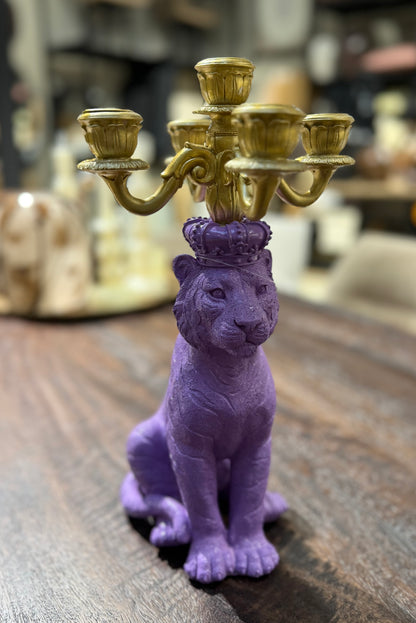 Purple Tiger Candle Holder – Animal Eyecatcher 35.5 cm