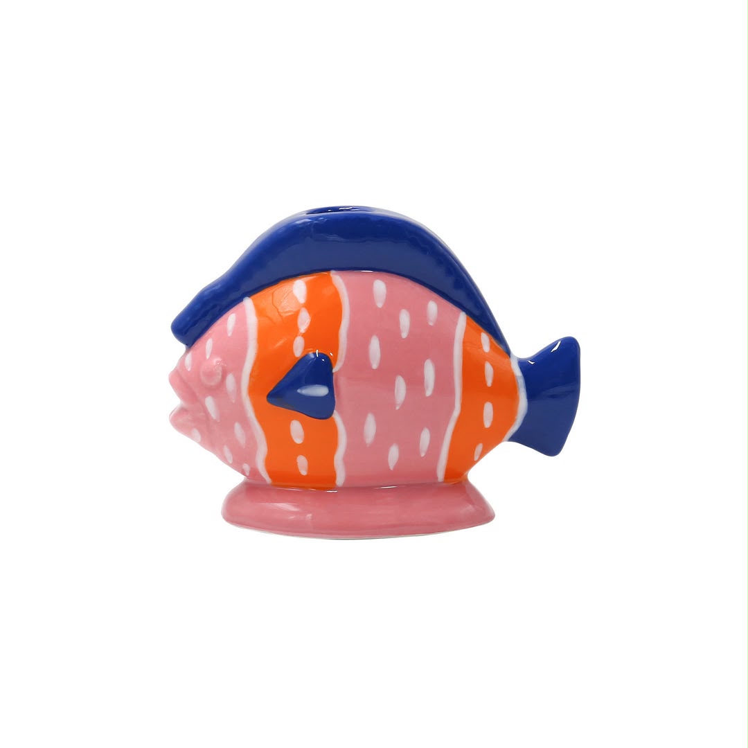 Kleurrijke keramieken viskandelaar Mariano Blush Breeze van Qué Rico in roze, oranje en blauwe tinten.