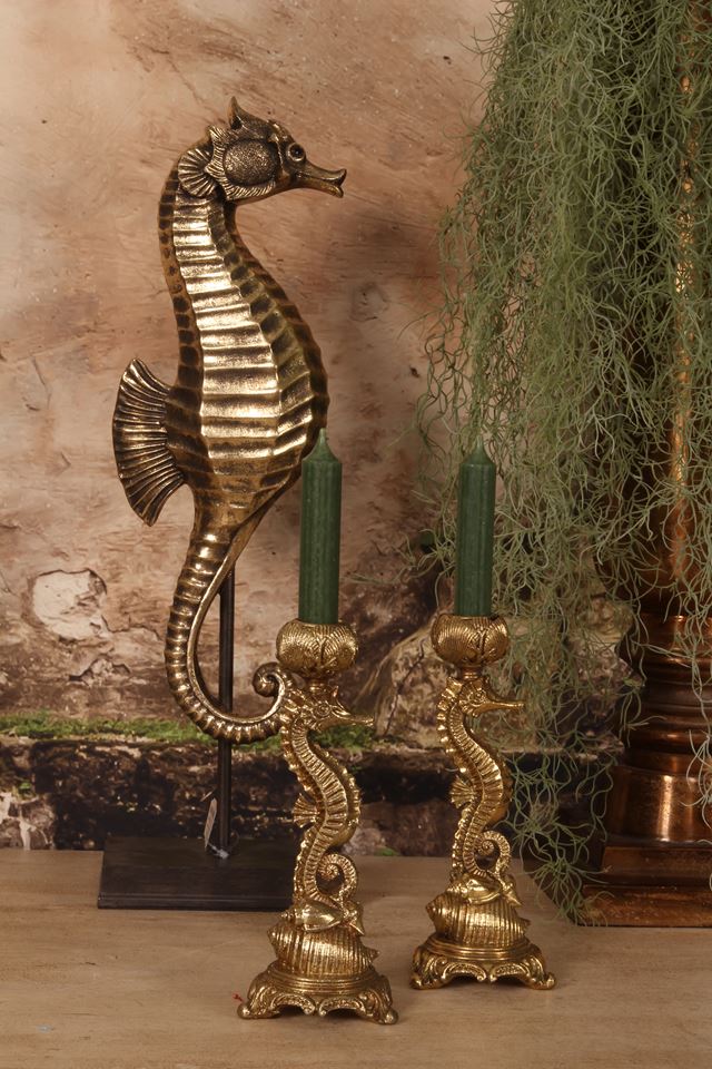 Gouden kandelaar in de vorm van een zeepaardje – Dutch Style – 21 cm hoog