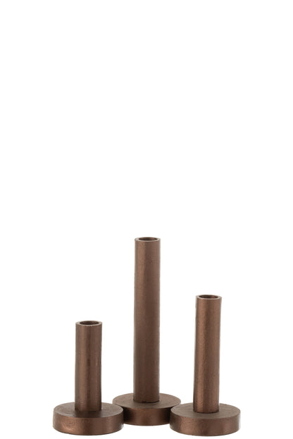 Set of 3 Dark Brown Candle Holders – Modern Metal