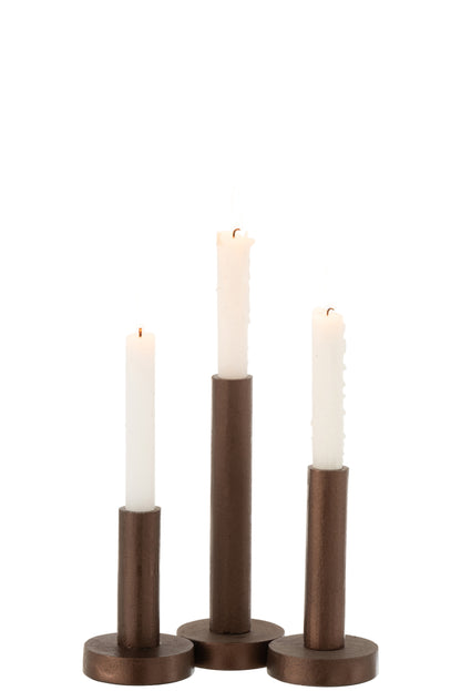 Set of 3 Dark Brown Candle Holders – Modern Metal