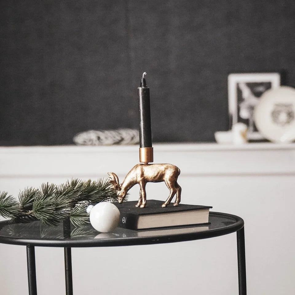 Gouden kandelaar staand rendier – Housevitamin – kerstdecoratie