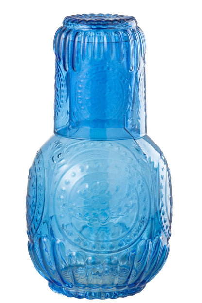 Karaffe mit Trinkglas Maya Blau – Vintage Glas Set 750 ml