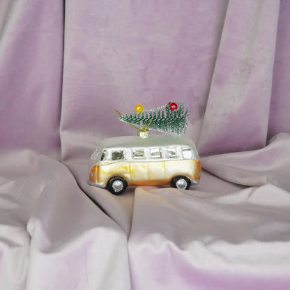 VW Bus Kerstbal Glas – 10 cm – Housevitamin Kerstornament met Boompje