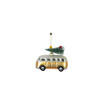 VW Bus Kerstbal Glas – 10 cm – Housevitamin Kerstornament met Boompje