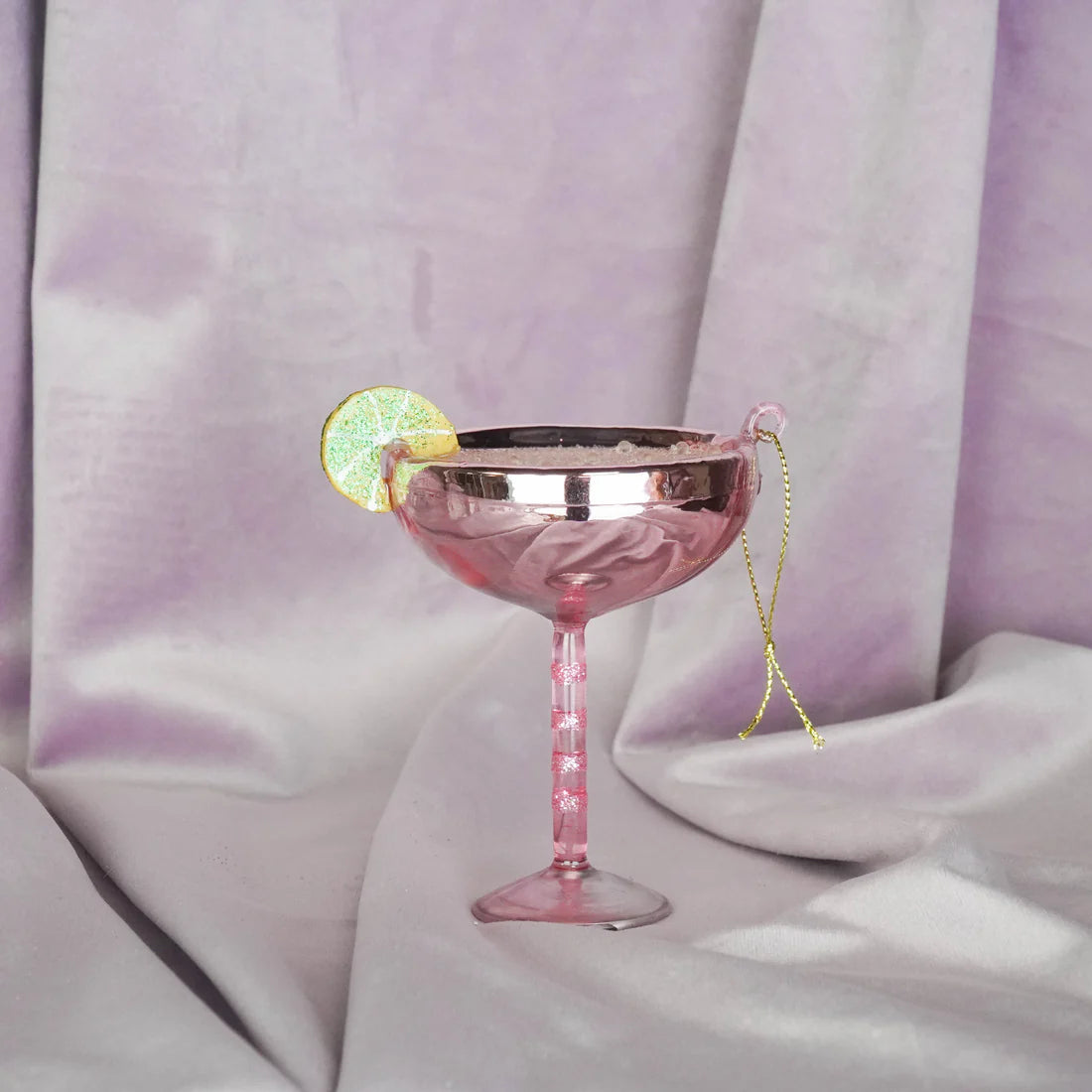 Cocktail Kerstbal Glas  – 7x8,5x10 cm – Roze Cocktail