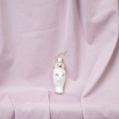 Weihnachtskugel aus Glas mit Siegelmotiv – 3,5 x 9,5 cm – Glänzender Tierschmuck