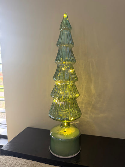 Glazen LED Kerstboom met Draaieffect – Goud of Groen | 38–39,5 cm