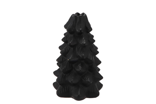 Zwarte kerstboom kandelaars van keramiek – 2 maten: 15 x 10 cm en 19 x 12 cm – geschikt voor dinerkaars