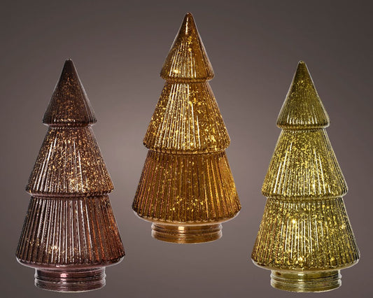 Glazen LED kerstboom – assorti kerstdecoratie met warm licht – 11x11x23 cm