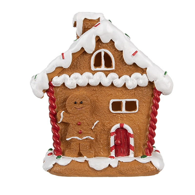 Keramieken gingerbread kersthuis met LED-verlichting – Clayre & Eef – 11x9x13 cm