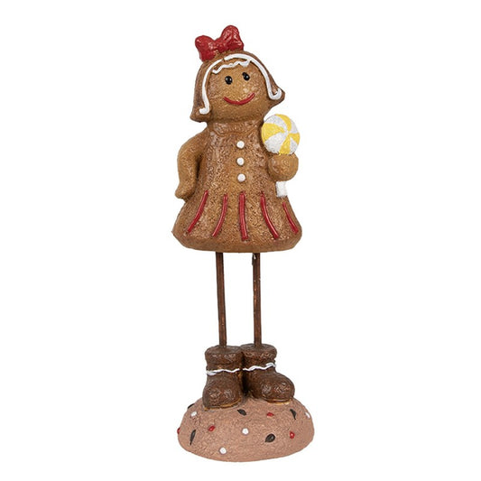 Keramieken kerstdecoratie gingerbread meisje in bruin – Clayre & Eef – 18 cm hoog