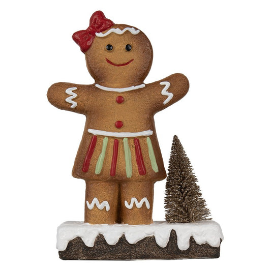 Keramieken kerstdecoratie gingerbread meisje in bruin – Clayre & Eef – 15x7x21 cm