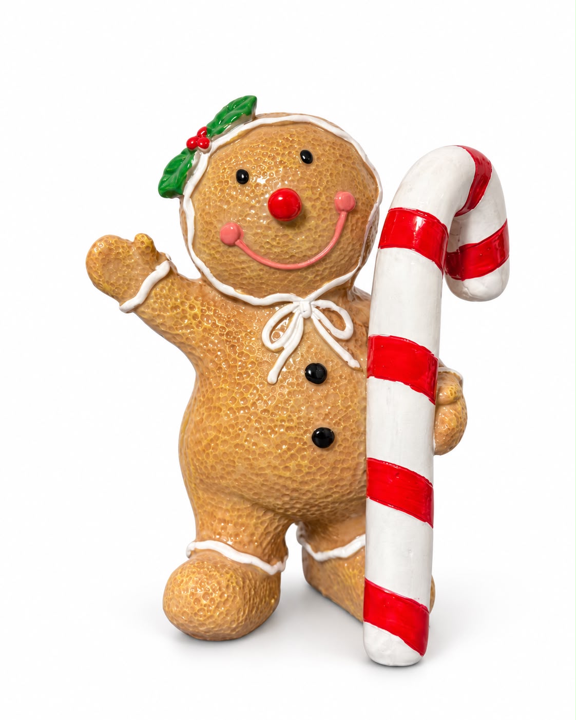Gingerbread kerstfiguur met rood witte candy cane van polyresin 11 x 6 x 14 cm