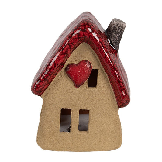 Keramieken kersthuis in bruin en rood – Clayre & Eef – 10x8x13 cm