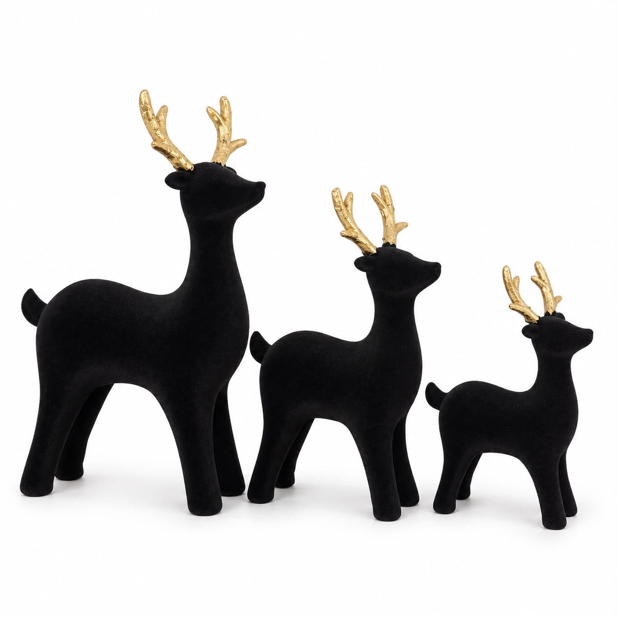 Rendier Decoratie Zwart Goud J-Line – 3 maten | Fluweellook