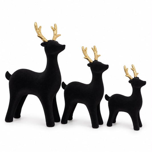 Rendier Decoratie Zwart Goud J-Line – 3 maten | Fluweellook