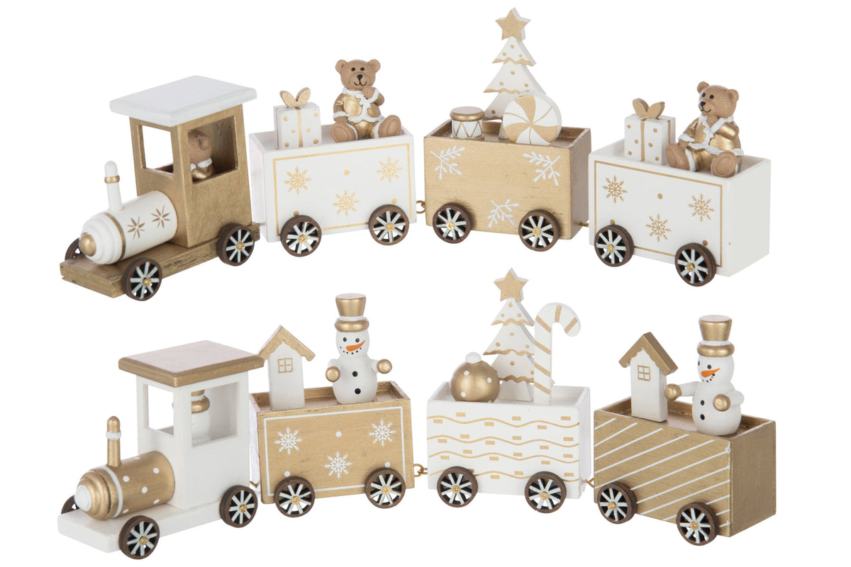 Houten kersttrein van J-Line 34 x 5 x 10,5 cm in wit naturel en goud met 2 varianten