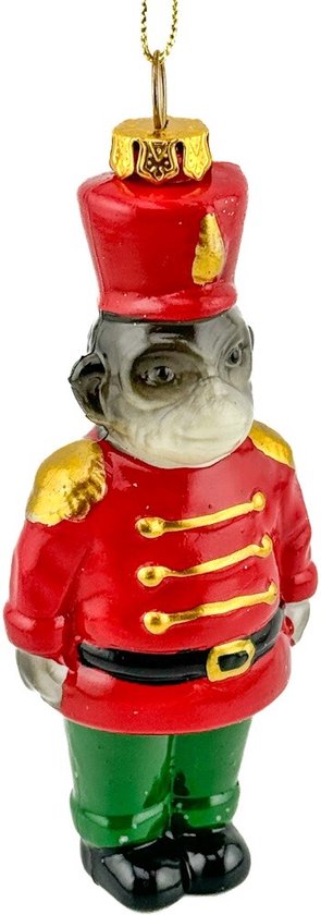 Aap Soldaat Kersthanger – Rood Uniform – Kunststof – 12,6 cm Hoog