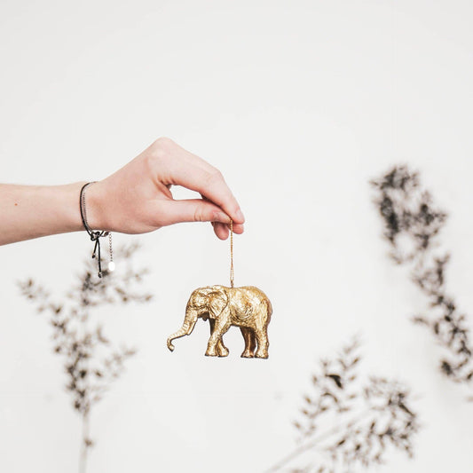 Housevitamin gouden olifant ornament hanger van polyresin – 9,5 × 6,5 × 4 cm – Krokomingo