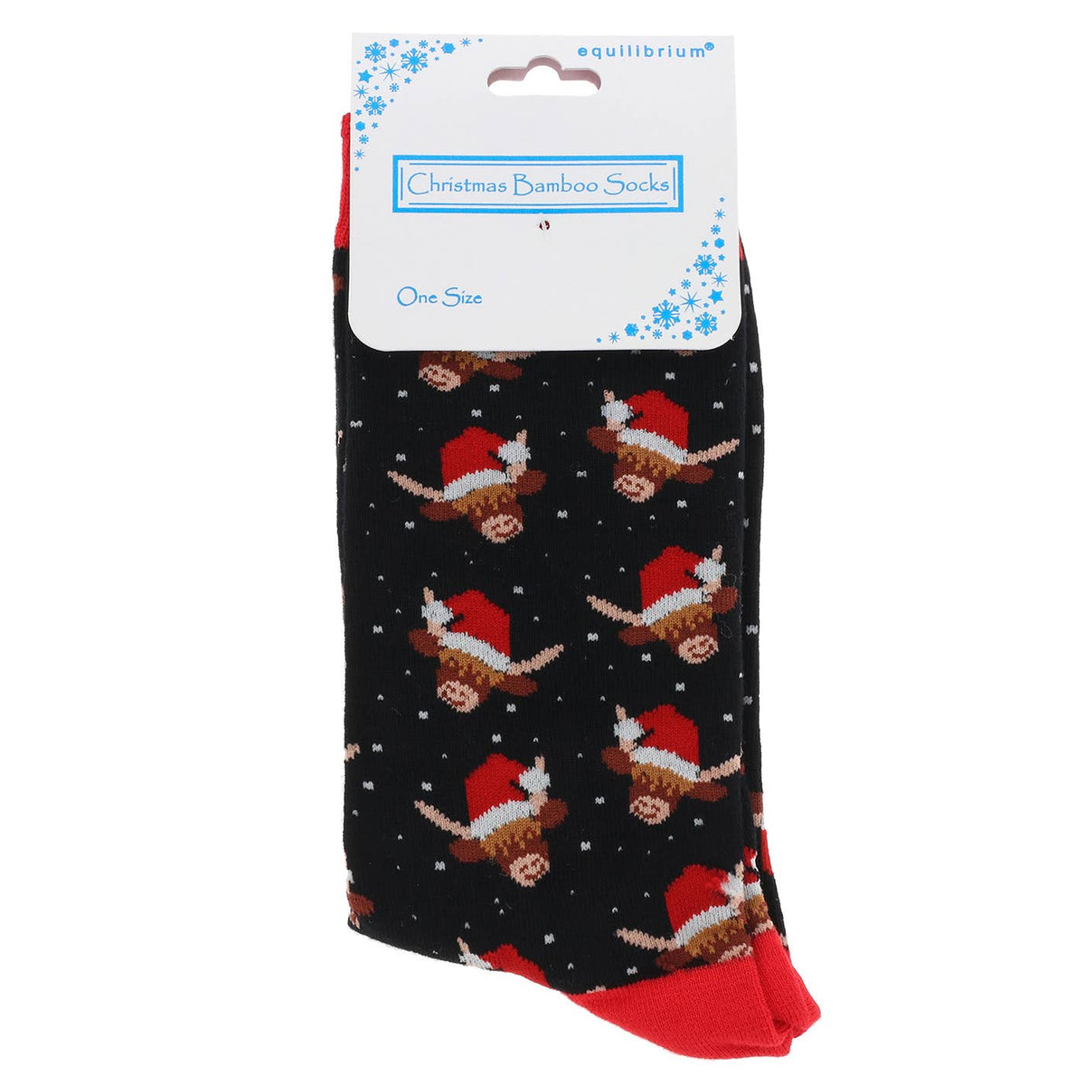 Equilibrium bamboe kerstsokken met Schotse hooglanders en kerstmuts in zwart rood maat 40-46