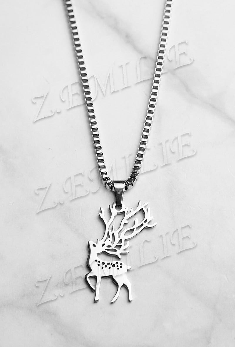 Zilverkleurige unisex ketting van stainless steel met hanger in de vorm van een hert – 30 cm