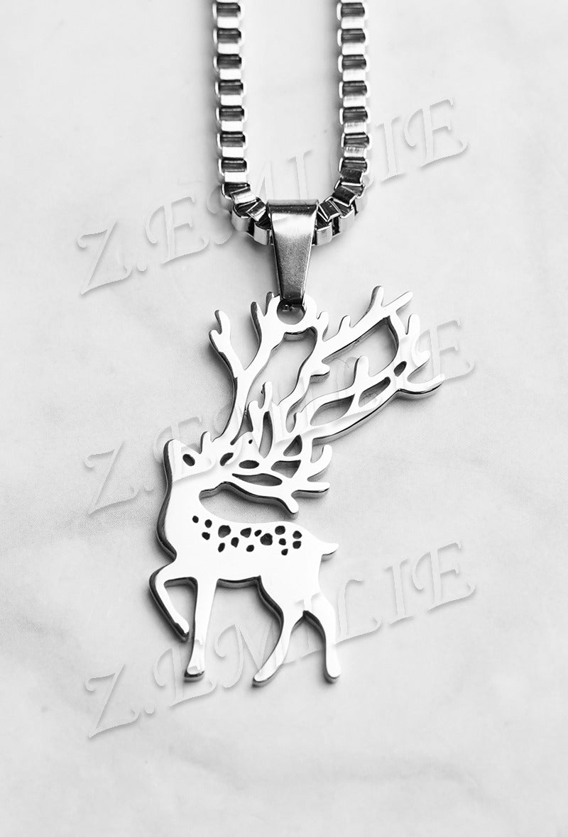 Unisex Ketting met Hertenhanger – Zilverkleurig Stainless Steel – 30 cm