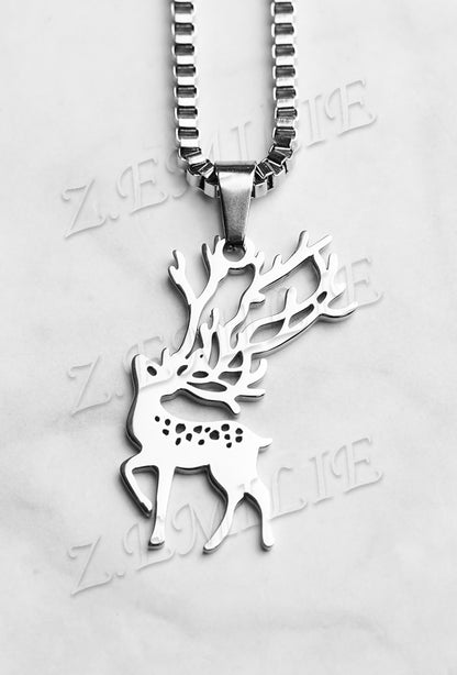 Unisex Ketting met Hertenhanger – Zilverkleurig Stainless Steel – 30 cm