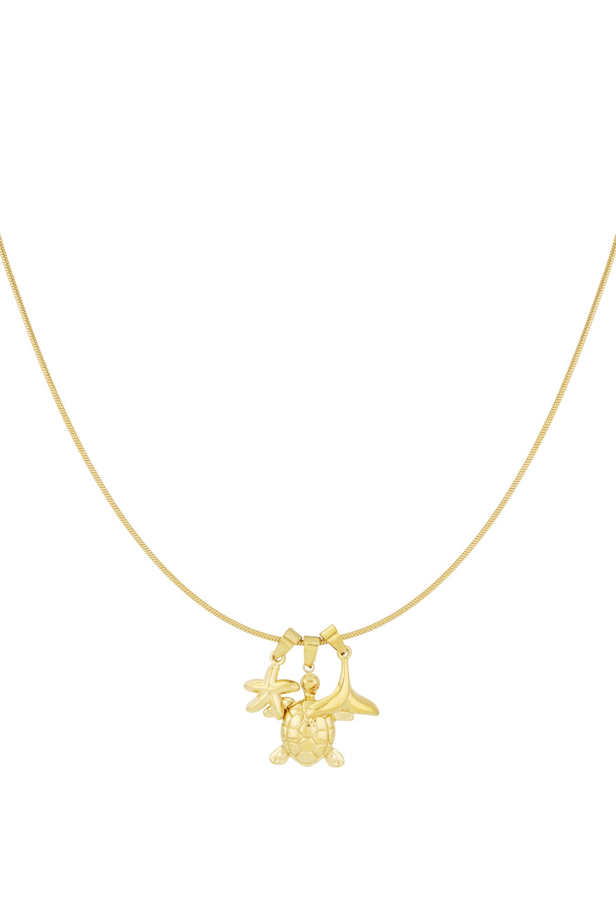 Goudkleurige Sea Spirit ketting met schildpad, zeester en walvisstaart – Krokomingo sieraden