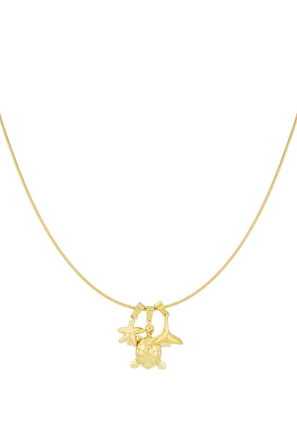 Goudkleurige Sea Spirit ketting met schildpad, zeester en walvisstaart – Krokomingo sieraden