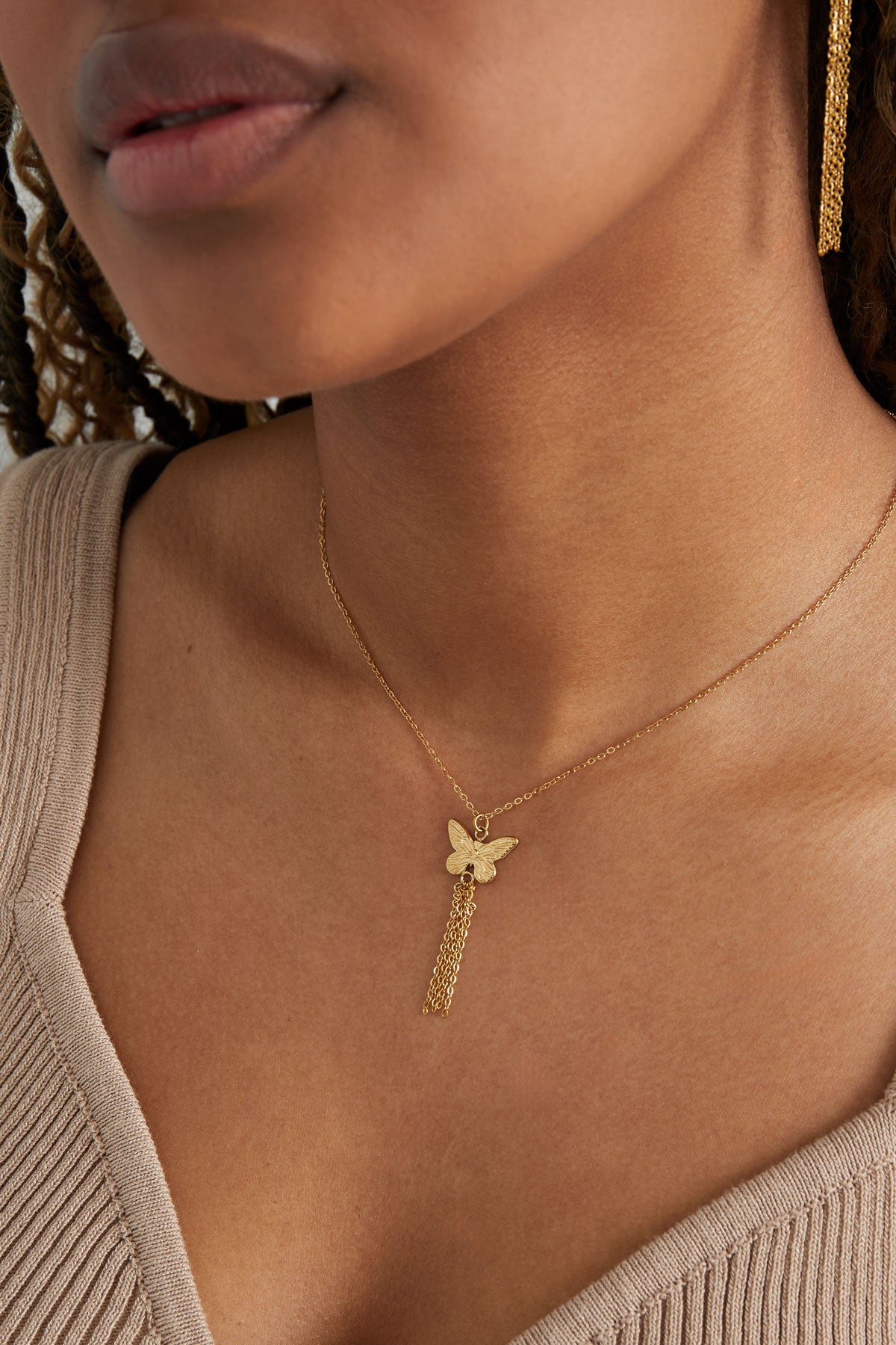 Gouden Vlinderketting met Kettinkjes – 39+5 cm