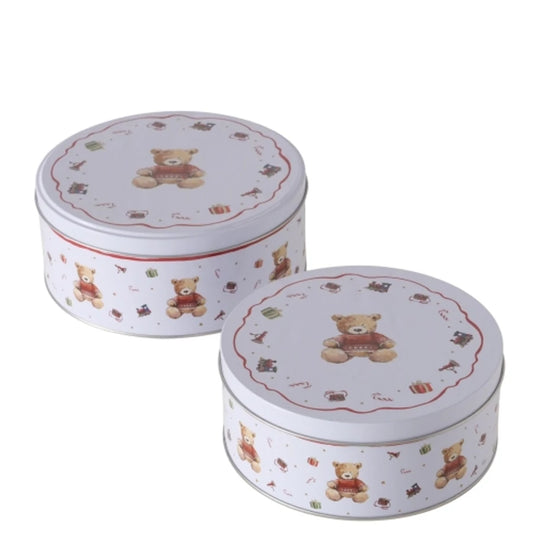 Kerst koektrommel set van 2 met teddybeer print – Krokomingo