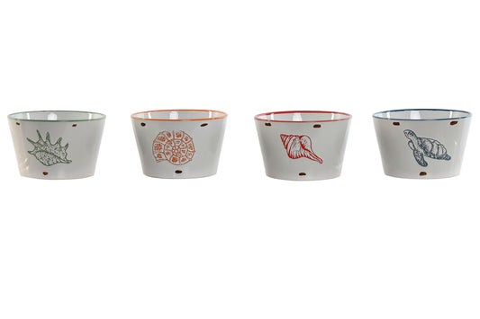 Stoneware kom van 570 ml met maritieme illustraties, verkrijgbaar als Zeester, Spiraalschelp, Zeeschelp of Zeeschildpad en ook als complete set.