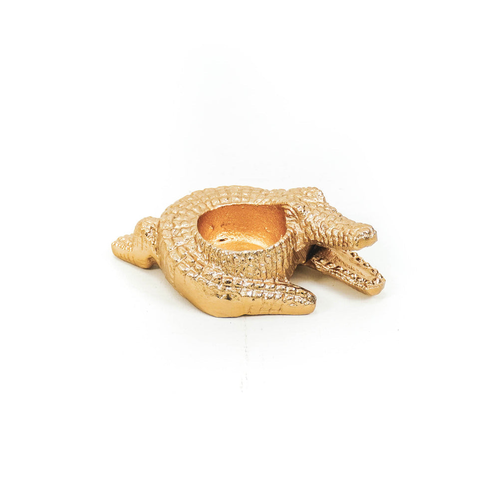 Teelichthalter Krokodil Gold – Stimmungsvolles Aluminium-Design