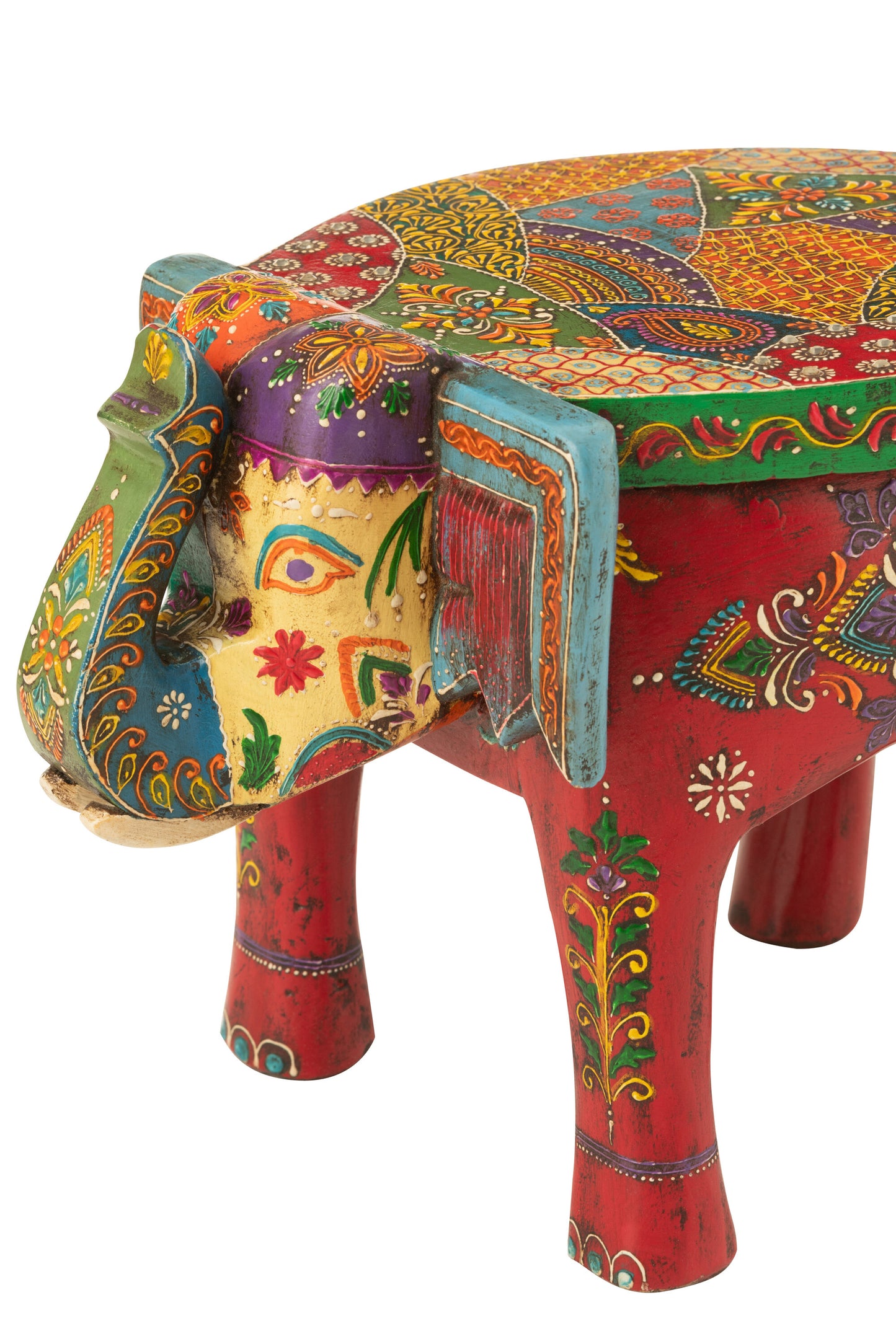 Kruk Olifant Delhi – Handbeschilderd Mangohout 35 cm