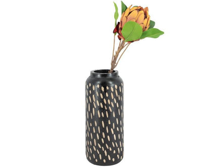 Oranje Protea kunsttak van 66 cm met tropische bloem en groene bladeren voor vazen en luxe bloemarrangementen