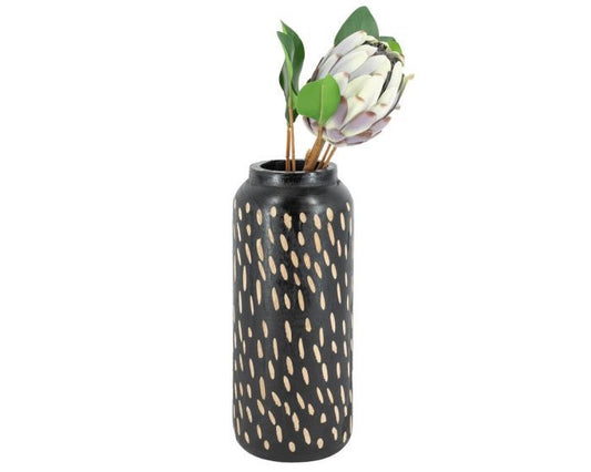 Lichtpaarse Protea kunsttak van 66 cm met exotische bloem en groene bladeren voor vazen en luxe bloemarrangementen