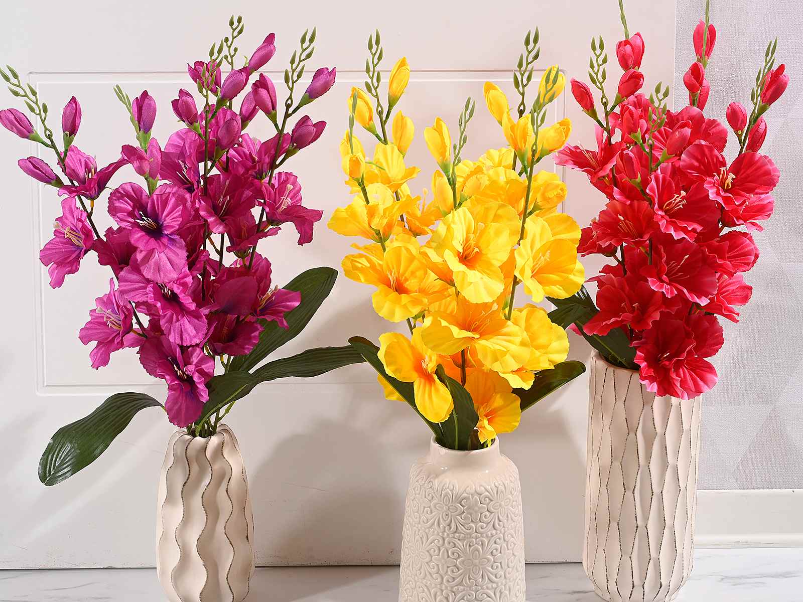 kunstbloemen fresia  boeket in vaas