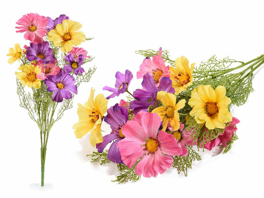 kunstbloemen boeket klaprozen roze geel paars veldbloemen kleurrijk