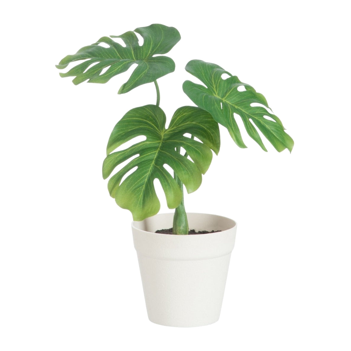 Kunstplant met groene philo-bladeren in witte kunststof pot – 25 cm hoog – J-Line – realistische woondecoratie