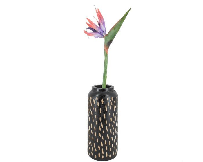 Roze paarse Bird of Paradise Strelitzia kunsttak van 74 cm met exotische tropische bloem in zwarte vaas