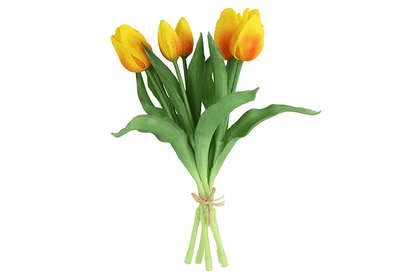 Kunsttulpen Bosje – Geel - Oranje – Real Touch – 30 cm – 5 Stuks
