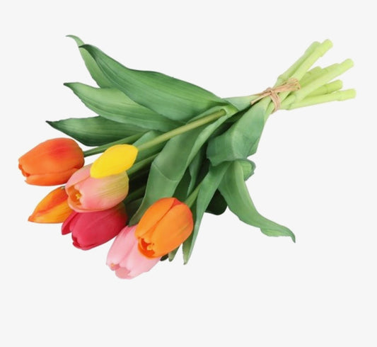 Kunsttulpen mix van zeven tulpen in geel, oranje en roze, 30 cm lang van Countryfield