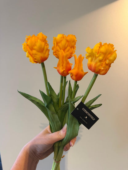 Artificial Parrot Tulips Yellow/Orange – Real Touch – 41 cm – Pack of 5 – Countryfield