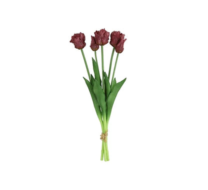 Paarse kunst parkiettulpen real touch 41 cm van Countryfield, bos van vijf tulpen