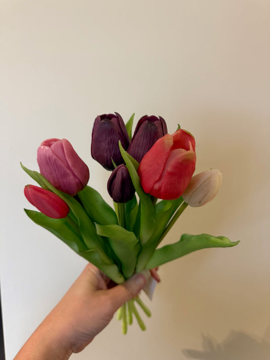 Kunsttulpen bosje paars roze mix real touch 32 cm 7 stuks Krokomingo