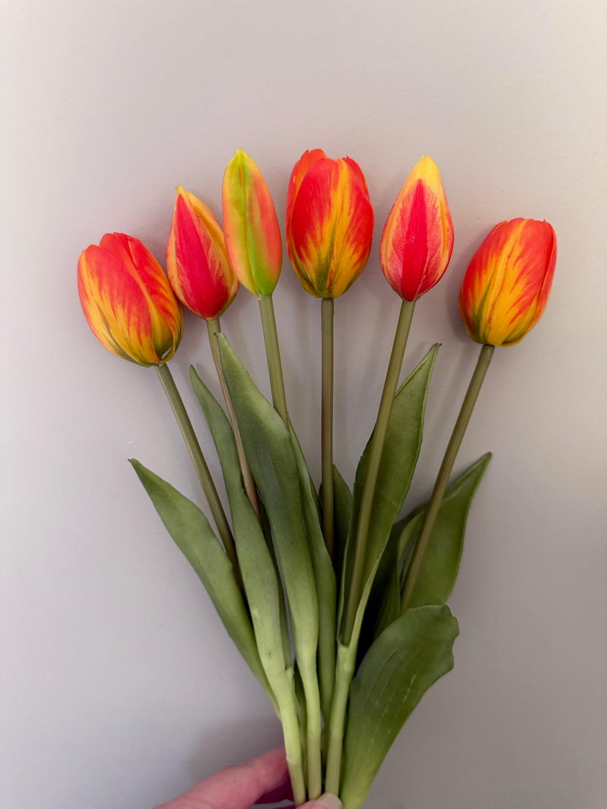 Künstliche Tulpen, orange-gelb, 40 cm – Real Touch Bund – 6er-Pack – Krokomingo