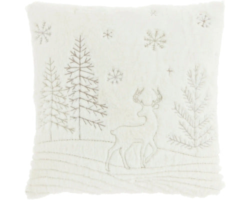 Wit kerstkussen met rendier – zachte stof – 45x45 cm